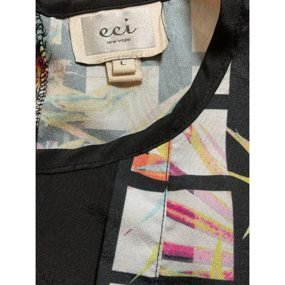 ECI New York L Black Floral Window Pane Sheer Inlay Crew Neck Sleeveless Blouse - Picture 6 of 6